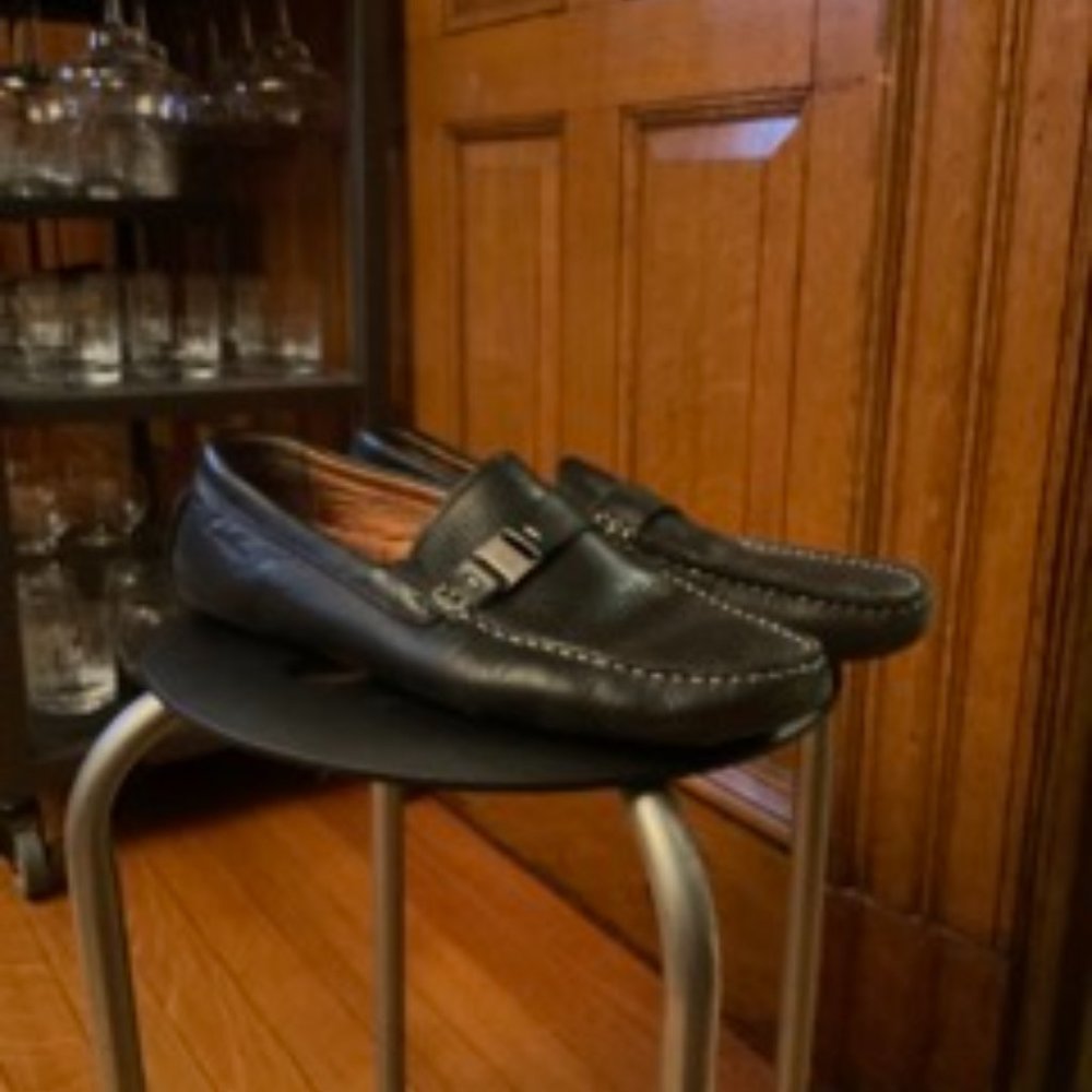 Black leather loafers